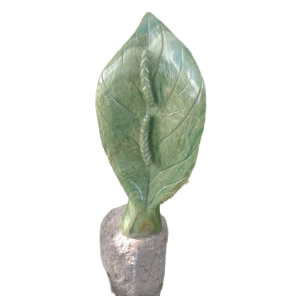 Green Leaf - Stone Sculpture Made of Green Cobalt Stone by Shepherd Deve | Zimbabwe