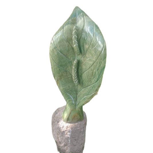 Green Leaf - Stone Sculpture Made of Green Cobalt Stone by Shepherd Deve | Zimbabwe