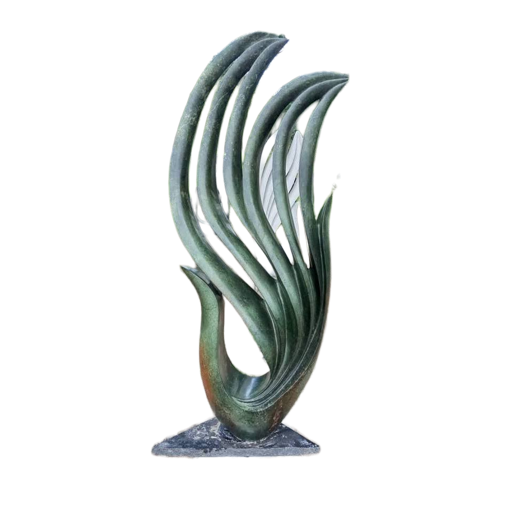 Green Peacock - Stone Sculpture Made of Green Opal by Owen Mlungisi | Zimbabwe