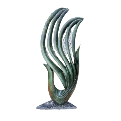 Green Peacock - Stone Sculpture Made of Green Opal by Owen Mlungisi | Zimbabwe