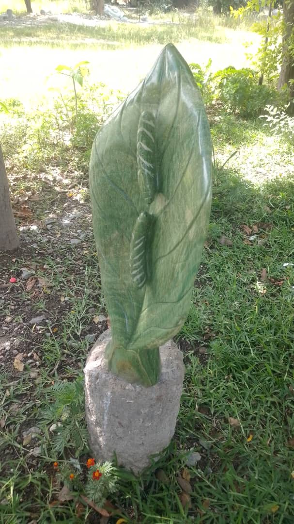 Green Leaf - Stone Sculpture Made of Green Cobalt Stone by Shepherd Deve | Zimbabwe