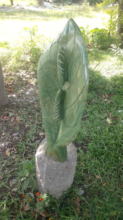 Green Leaf - Stone Sculpture Made of Green Cobalt Stone by Shepherd Deve | Zimbabwe
