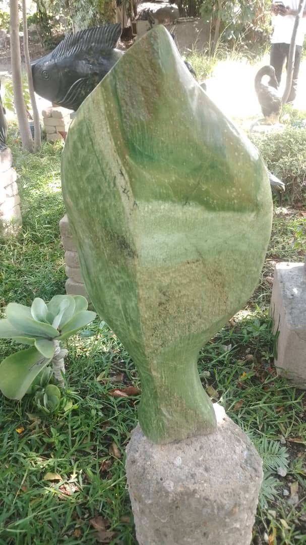 Green Leaf - Stone Sculpture Made of Green Cobalt Stone by Shepherd Deve | Zimbabwe