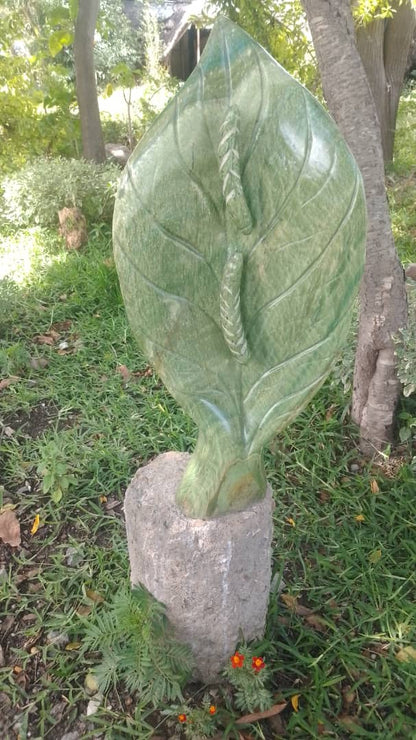 Green Leaf - Stone Sculpture Made of Green Cobalt Stone by Shepherd Deve | Zimbabwe