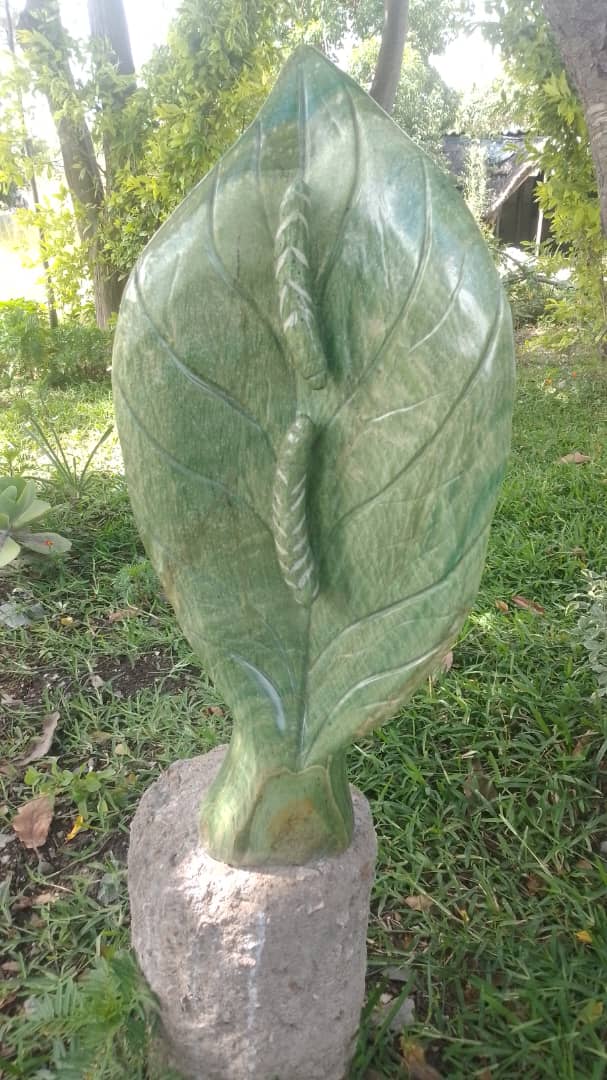 Green Leaf - Stone Sculpture Made of Green Cobalt Stone by Shepherd Deve | Zimbabwe