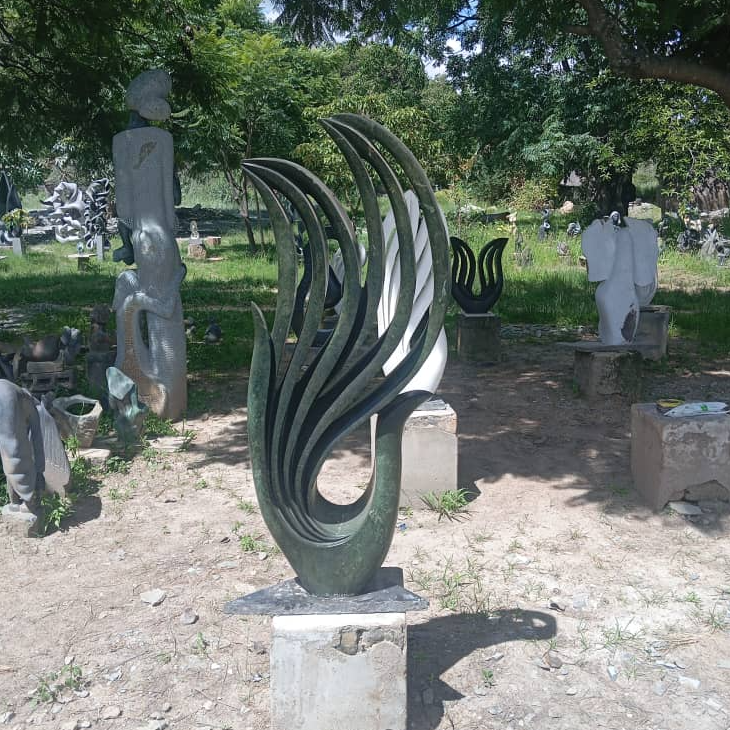 Green Peacock - Stone Sculpture Made of Green Opal by Owen Mlungisi | Zimbabwe