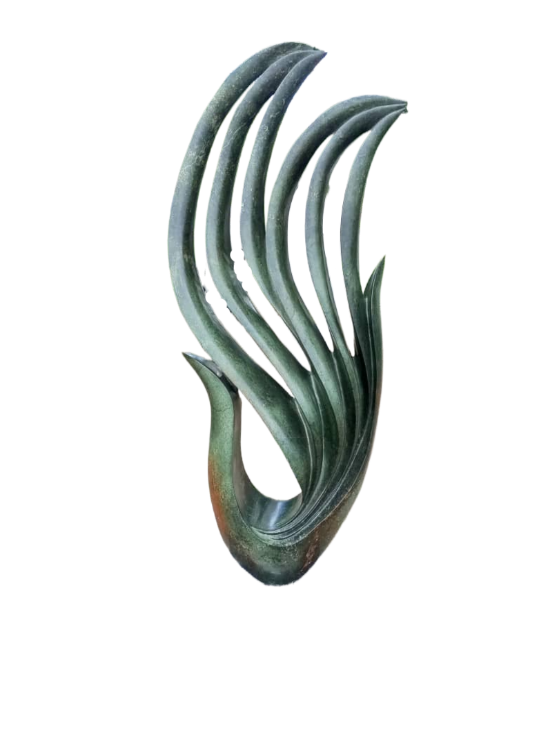 Green Peacock - Stone Sculpture Made of Green Opal by Owen Mlungisi | Zimbabwe