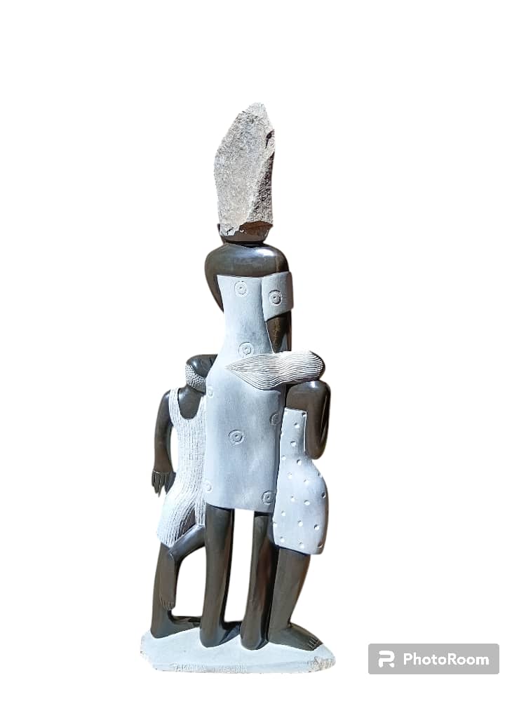 Cherished Moments - Stone Sculpture Made of Springstone by Tawanda Mashaya | Zimbabwe