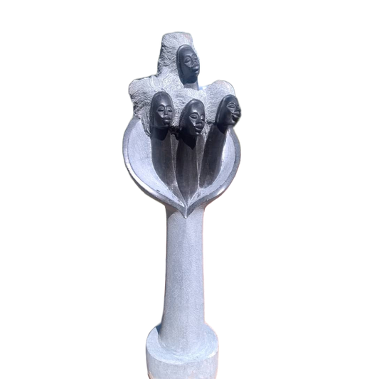 Happy Sisters - Stone Sculpture Made of Springstone by Rufaro Murenza | Zimbabwe