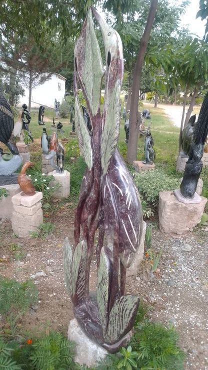 Heart to Heart - Stone Sculpture Made of Cobalt Stone by Shepherd Deve | Zimbabwe
