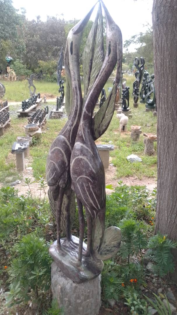 Heart to Heart - Stone Sculpture Made of Cobalt Stone by Shepherd Deve | Zimbabwe