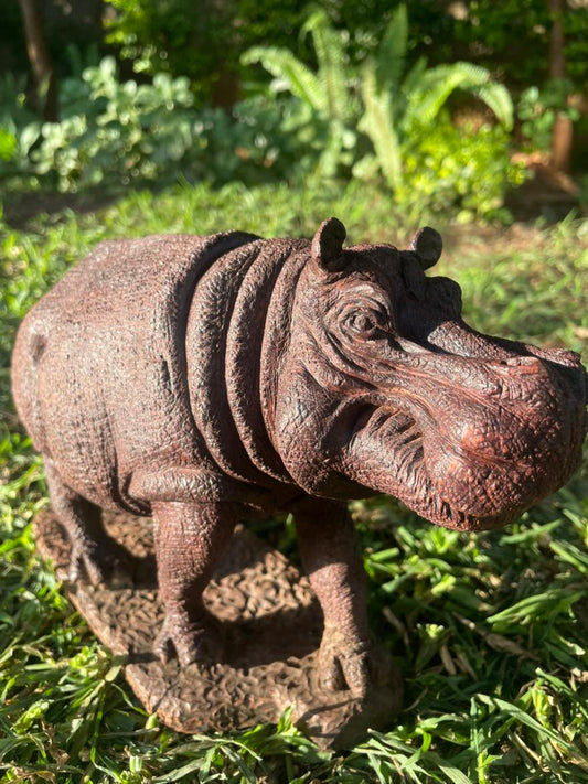 Happy Hippo - Wooden Sculpture Made of Ironwood by Ntokozo Patson Sibanda | Zimbabwe