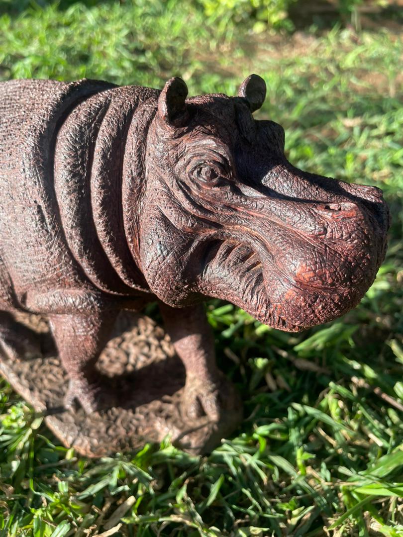 Happy Hippo - Wooden Sculpture Made of Ironwood by Ntokozo Patson Sibanda | Zimbabwe