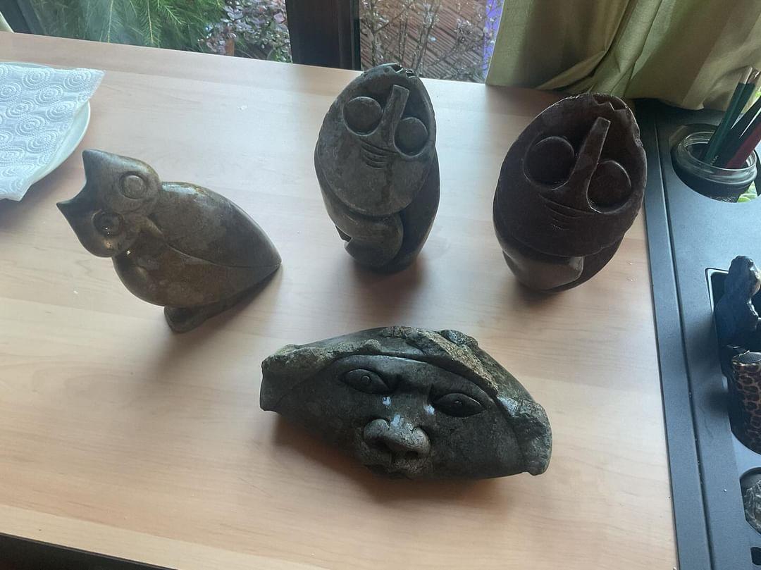 4 Small Sculptures - Stone Sculptures Made of Hard Serpentine Rock | Zimbabwe