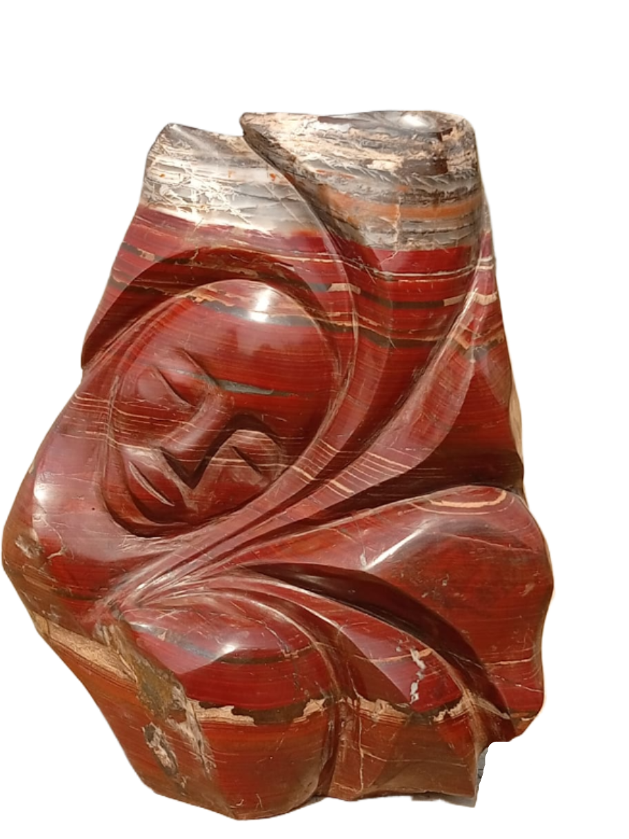 Without A Care - Stone Sculpture Made of Red Jasper by Batsirai Tago | Zimbabwe