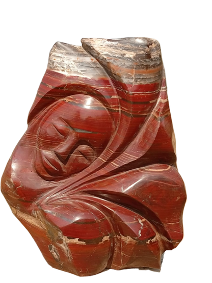 Without A Care - Stone Sculpture Made of Red Jasper by Batsirai Tago | Zimbabwe