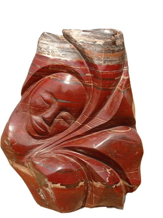 Without A Care - Stone Sculpture Made of Red Jasper by Batsirai Tago | Zimbabwe