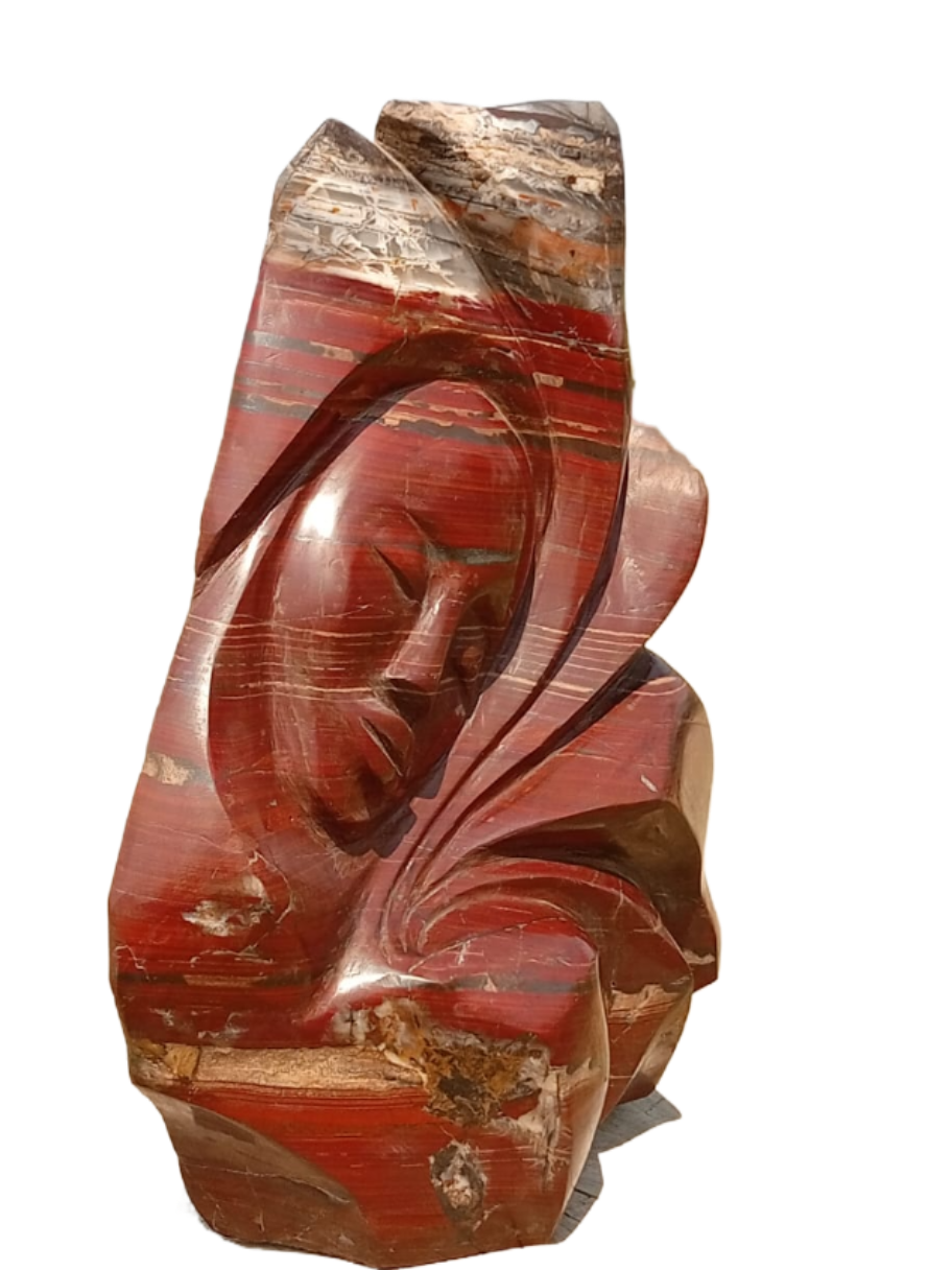 Without A Care - Stone Sculpture Made of Red Jasper by Batsirai Tago | Zimbabwe