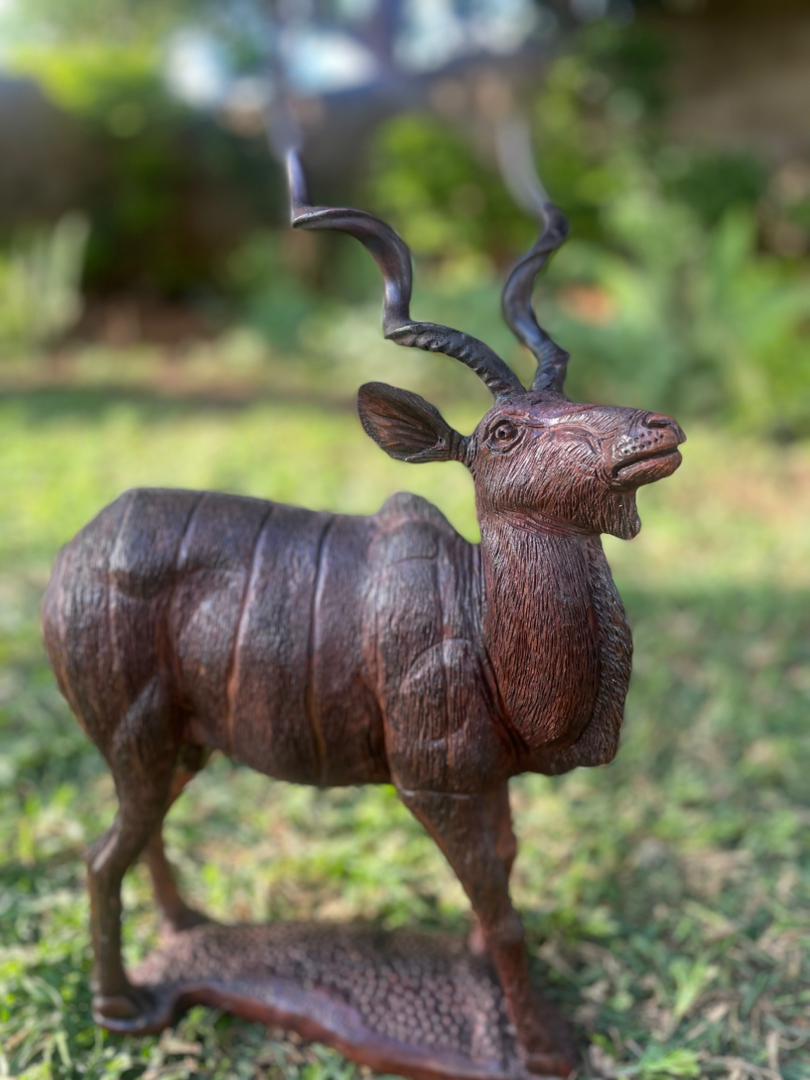 Kudu in a State of Shock - Wooden Sculpture Made of Ironwood by Ntokozo Patson Sibanda | Zimbabwe
