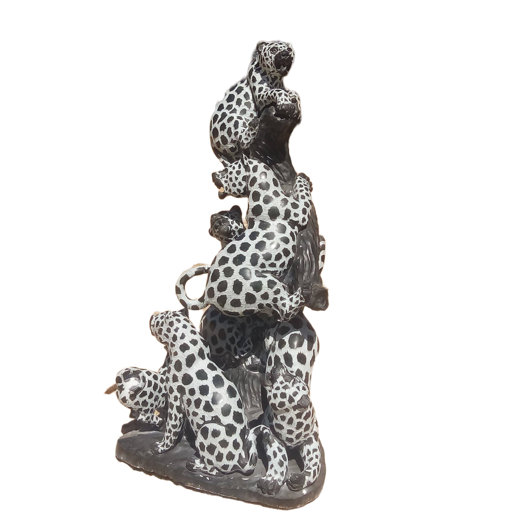 Leap of Leopards - Stone Sculpture Made of Green Opal Stone by Gideon Masendeke | Zimbabwe