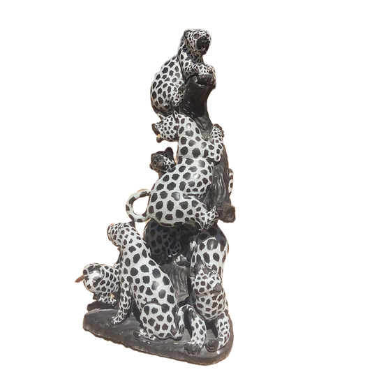 Leap of Leopards - Stone Sculpture Made of Green Opal Stone by Gideon Masendeke | Zimbabwe