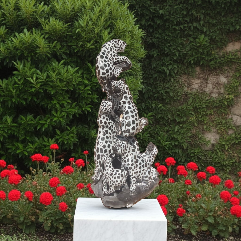 Leap of Leopards - Stone Sculpture Made of Green Opal Stone by Gideon Masendeke | Zimbabwe