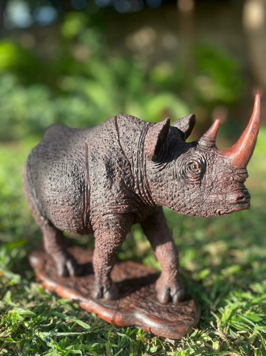 Lonely Rhino - Wooden Sculpture Made of Ironwood by Ntokozo Patson Sibanda | Zimbabwe
