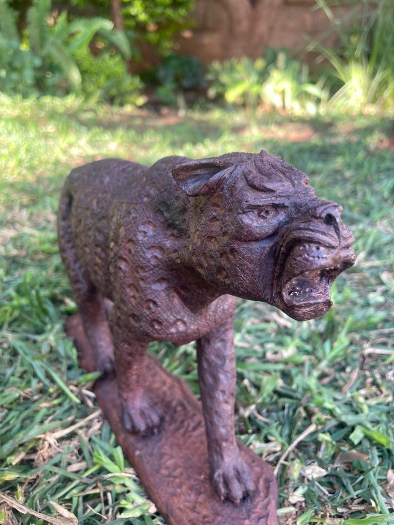 Male Leopard In Search of Female Partner - Wooden Sculpture Made of Ironwood by Ntokozo Patson Sibanda | Zimbabwe