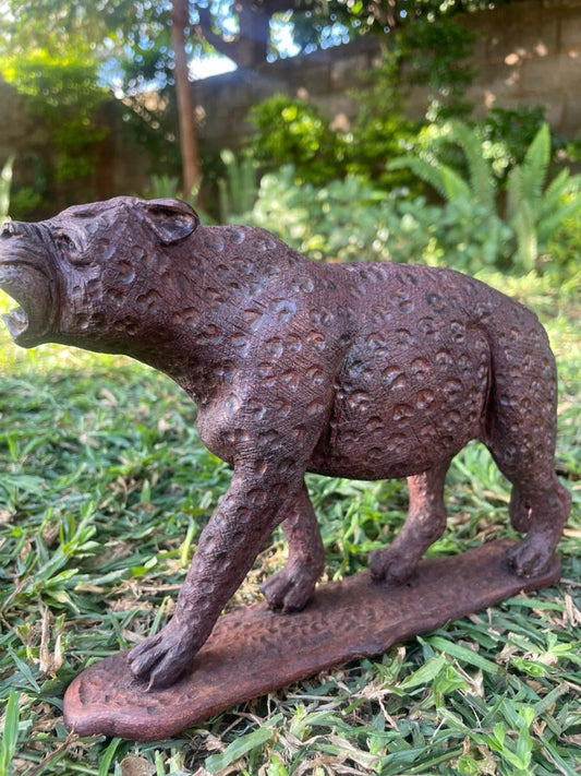 Male Leopard In Search of Female Partner - Wooden Sculpture Made of Ironwood by Ntokozo Patson Sibanda | Zimbabwe