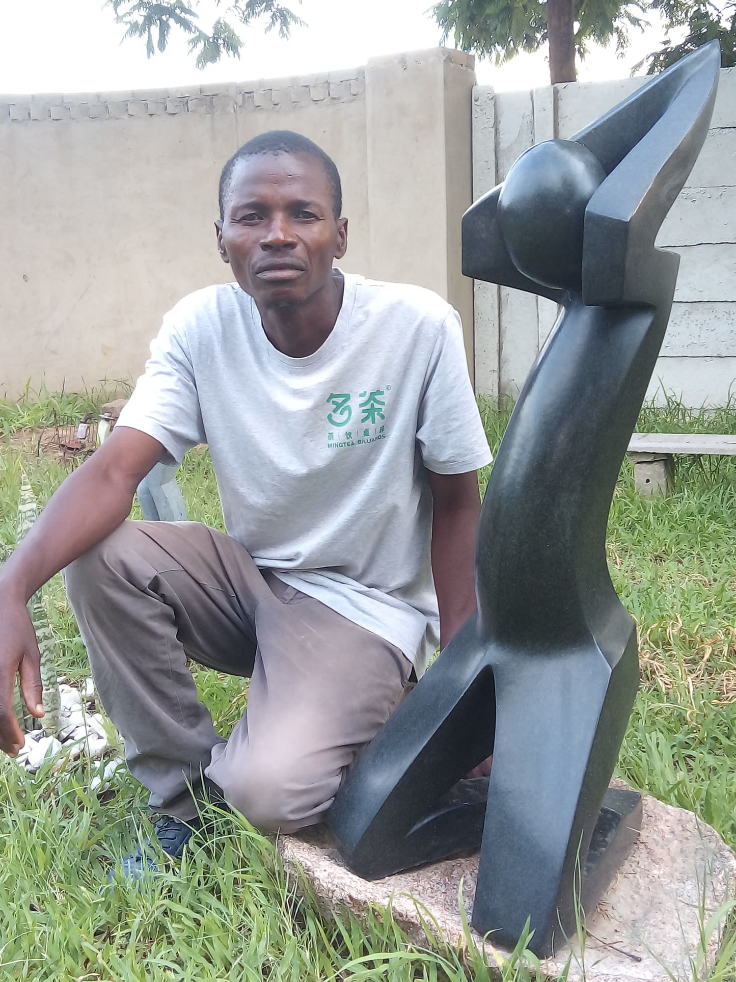 Workout - Stone Sculpture Made of Springstone by Misheck Makaza | Zimbabwe