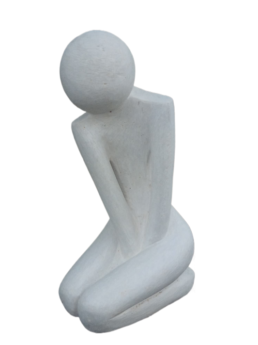 Modesty - Stone Sculpture Made of White Opal by Misheck Makaza | Zimbabwe