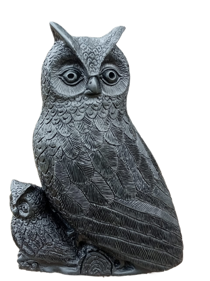 Mother and Child Owl - Stone Sculpture Made of Serpentine Rock by Misheck Makaza | Zimbabwe