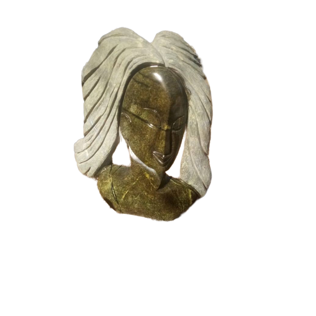 Model Head - Stone Sculpture Made of Leopard Rock by Derek Fombe | Zimbabwe