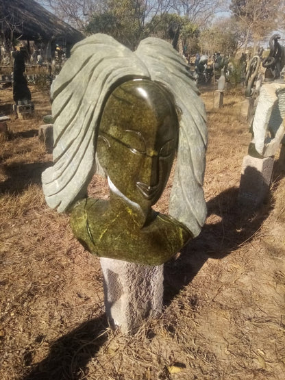 Model Head - Stone Sculpture Made of Leopard Rock by Derek Fombe | Zimbabwe
