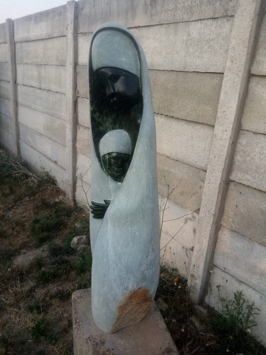 Wrapped in Care - Stone Sculpture Made of Green Opal by Lacknos Chingwaru | Zimbabwe