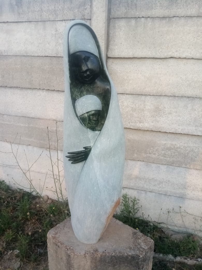 Wrapped in Care - Stone Sculpture Made of Green Opal by Lacknos Chingwaru | Zimbabwe