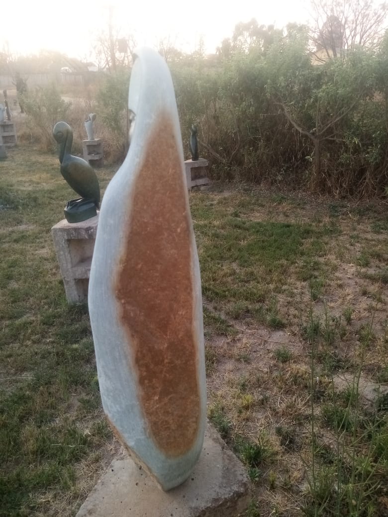 Wrapped in Care - Stone Sculpture Made of Green Opal by Lacknos Chingwaru | Zimbabwe