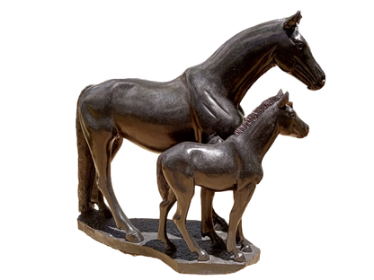 Mother & Child Horse - Stone Sculpture Made of Springstone by Taurai Maisiri | Zimbabwe