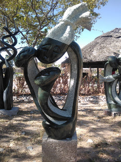 Mother & Her Twins - Stone Sculpture Made of Opal Stone by Alfred Mutuke | Zimbabwe