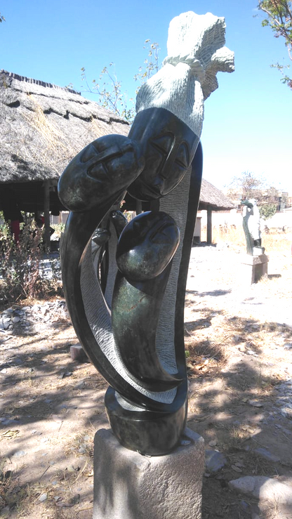 Mother & Her Twins - Stone Sculpture Made of Opal Stone by Alfred Mutuke | Zimbabwe