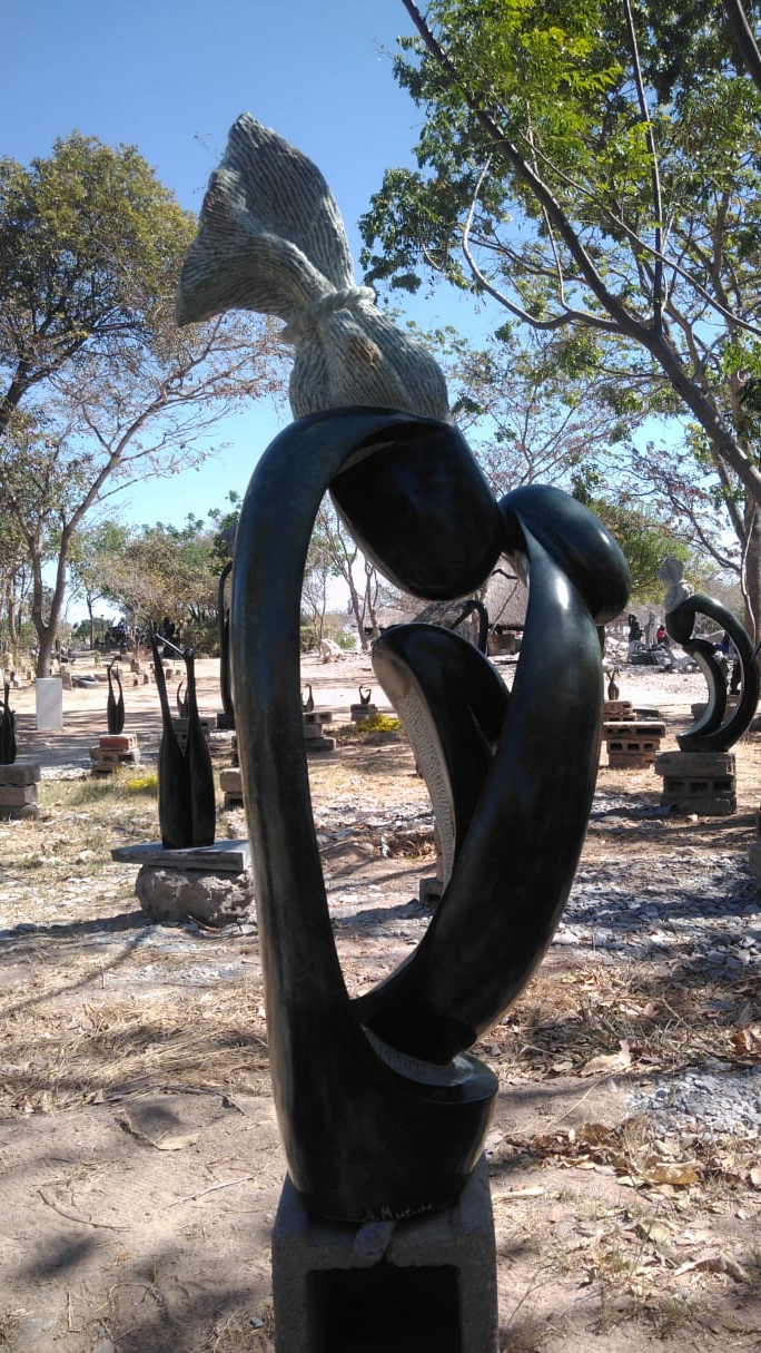 Mother & Her Twins - Stone Sculpture Made of Opal Stone by Alfred Mutuke | Zimbabwe