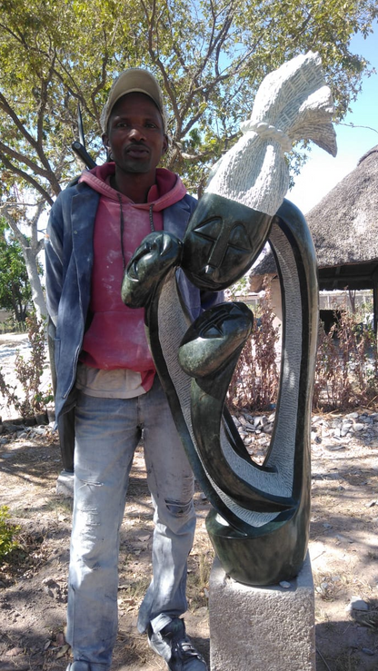 Mother & Her Twins - Stone Sculpture Made of Opal Stone by Alfred Mutuke | Zimbabwe