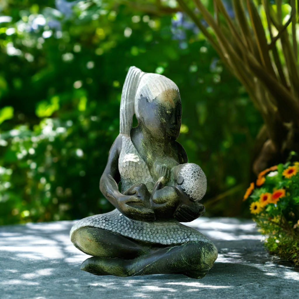 Mother's Care - Stone Sculpture Made of Leopard Rock By Jonathan Mondorohuma | Zimbabwe