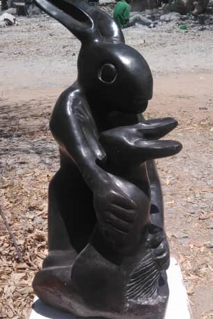 Mother's Care - Stone Sculpture Made of Springstone by Simelokuhle Zibengwa | Zimbabwe