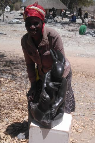 Mother's Care - Stone Sculpture Made of Springstone by Simelokuhle Zibengwa | Zimbabwe