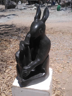 Mother's Care - Stone Sculpture Made of Springstone by Simelokuhle Zibengwa | Zimbabwe