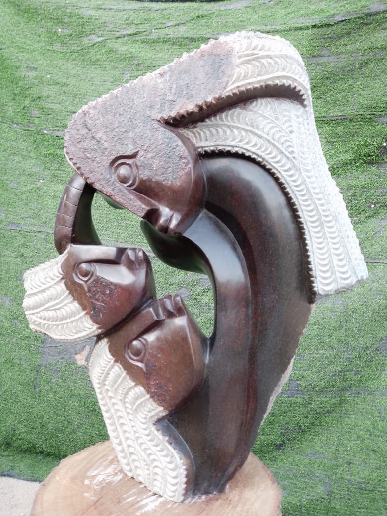 Mother's Love - Stone Sculpture Made of Brown Serpentine Rock by Eckel Nyamhondoro | Zimbabwe