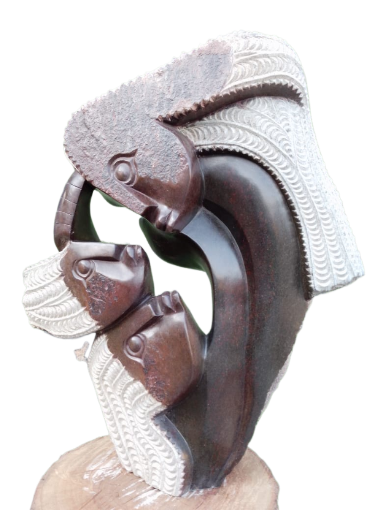 Mother's Love - Stone Sculpture Made of Brown Serpentine Rock by Eckel Nyamhondoro | Zimbabwe