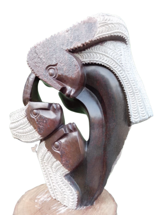 Mother's Love - Stone Sculpture Made of Brown Serpentine Rock by Eckel Nyamhondoro | Zimbabwe