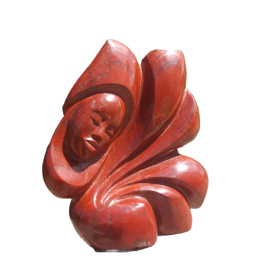 Not a Care - Stone Sculpture Made of Red Jasper by Batsirai Tago | Zimbabwe